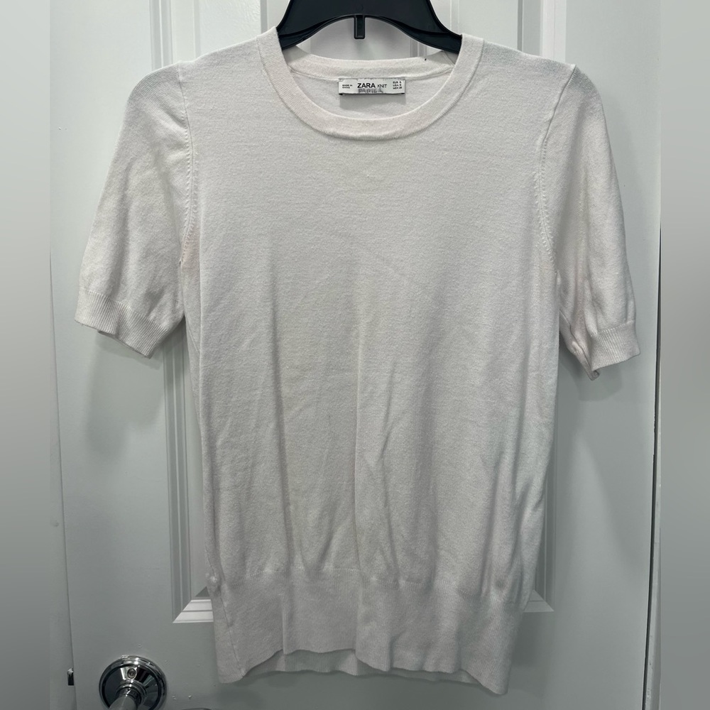 Zara short sleeve white sweater